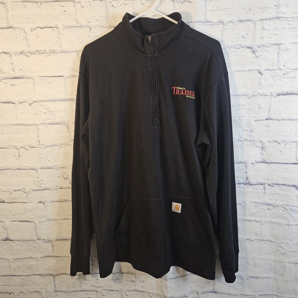 Carhartt Sweatshirt Mens XL Black Thermal 1/4 Zip Pocket Pullover Logo